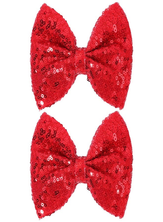 CN 5 Inch Red Glitter Hair Bows for Girls Alligator Clips Sparkly Sequin Hair Accessories for Kids Toddler Women on Birthday Wedding Christmas and Party - Image 1