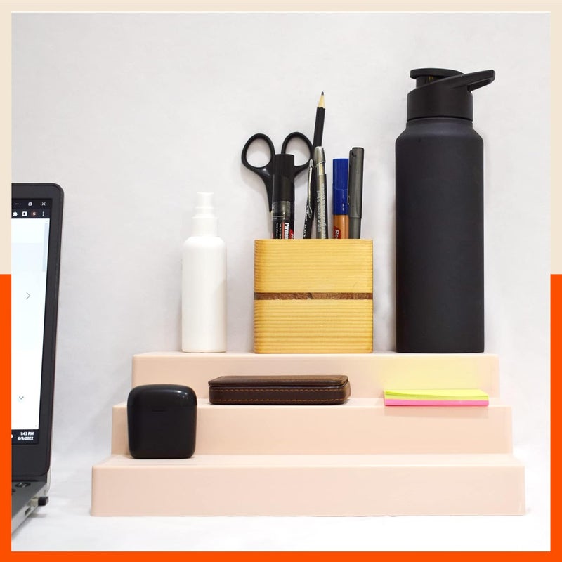 Bathla Plastic Shelf Organizer - (Set of 2) Multi-Purpose Display Cabinet for Kitchen, Home & Office | 3 Wide Steps | Spice Rack Stand | Make Up & Cosmetic Organiser | Smoke & Skin - Image 5