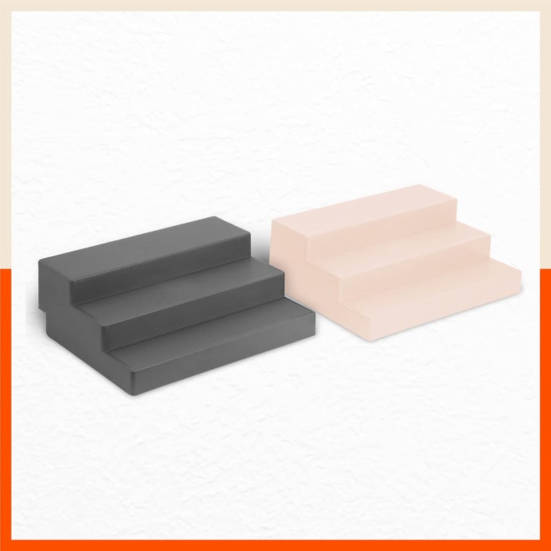 Bathla Plastic Shelf Organizer - (Set of 2) Multi-Purpose Display Cabinet for Kitchen, Home & Office | 3 Wide Steps | Spice Rack Stand | Make Up & Cosmetic Organiser | Smoke & Skin - Image 1