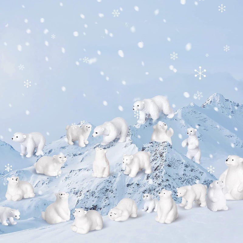 Macarrie مجموعة تماثيل حيوانات دببة قطبية مكونة من 20 قطعة تشمل دببة صغيرة نموذج ثلاثي الأبعاد ألعاب تعليمية زينة كعكة هدايا عيد الميلاد وعيد الميلاد للأولاد والبنات زينة منزلية - Image 3