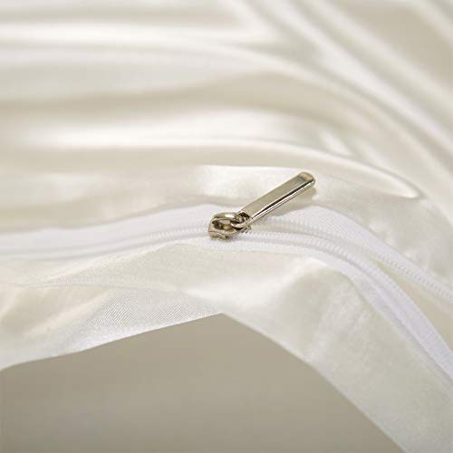 AiMay 3 Piece Satin Duvet Cover Set Bedding Sets Queen Off White 1800 Series Luxury Rich Silk Silky Super Soft Solid Color Reversible Honeymoon Wrinkle Free (Queen, Off White) - Image 4