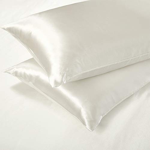 AiMay 3 Piece Satin Duvet Cover Set Bedding Sets Queen Off White 1800 Series Luxury Rich Silk Silky Super Soft Solid Color Reversible Honeymoon Wrinkle Free (Queen, Off White) - Image 3