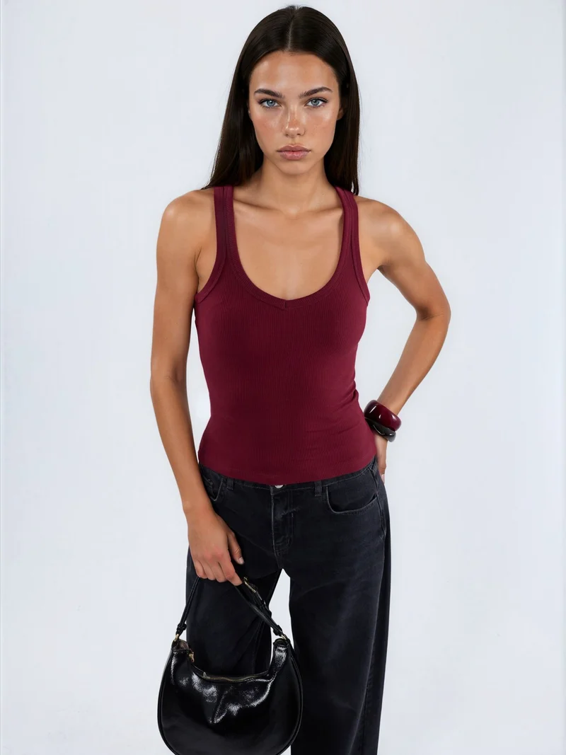 بوسيم BUSEM V-Neck Ribbed Tank Top