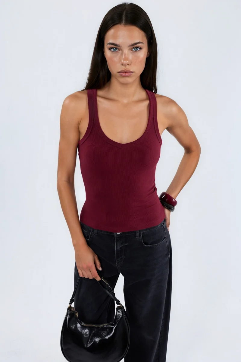 بوسيم BUSEM V-Neck Ribbed Tank Top