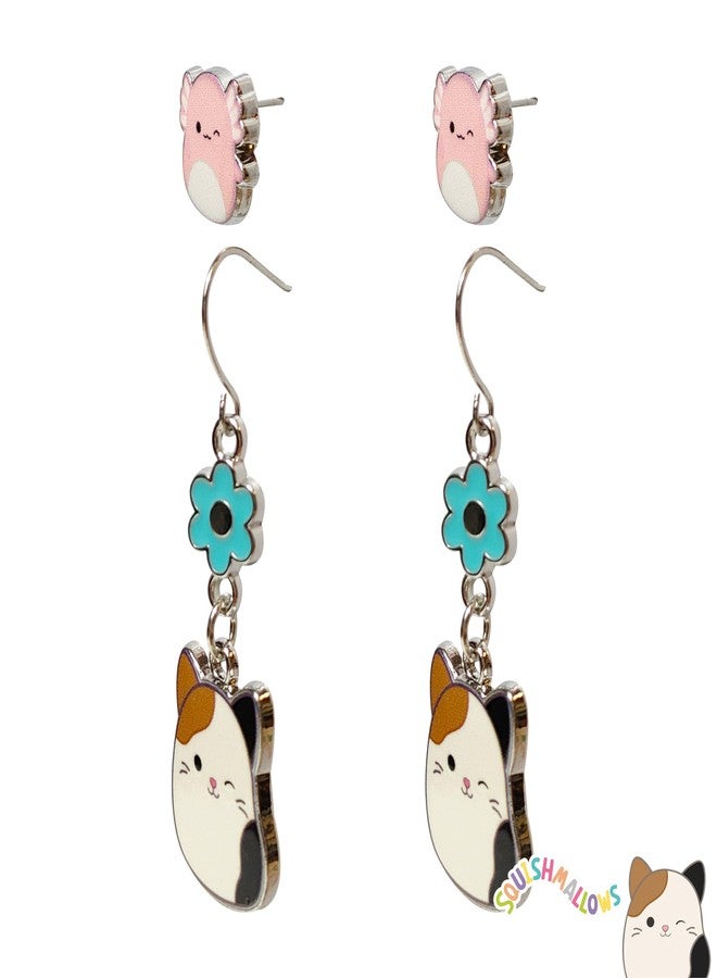 LUV HER Squishmallows Hypoallergenic Earrings for Girls 1 Pink Stud and 1 Squish Fishhook Drop Set with Charms One Size Fits All Ages 8+ - Image 3