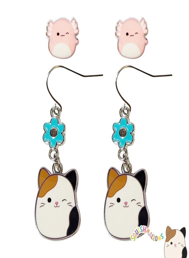 LUV HER Squishmallows Hypoallergenic Earrings for Girls 1 Pink Stud and 1 Squish Fishhook Drop Set with Charms One Size Fits All Ages 8+ - Image 1