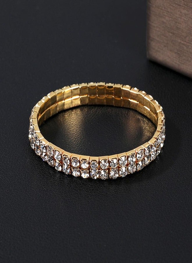 BQfife Sexy Anklets for Women Crystal Rhinestone Stretch Tennis Ankle Elastic Bracelet Gold Sliver (Gold) - Image 4