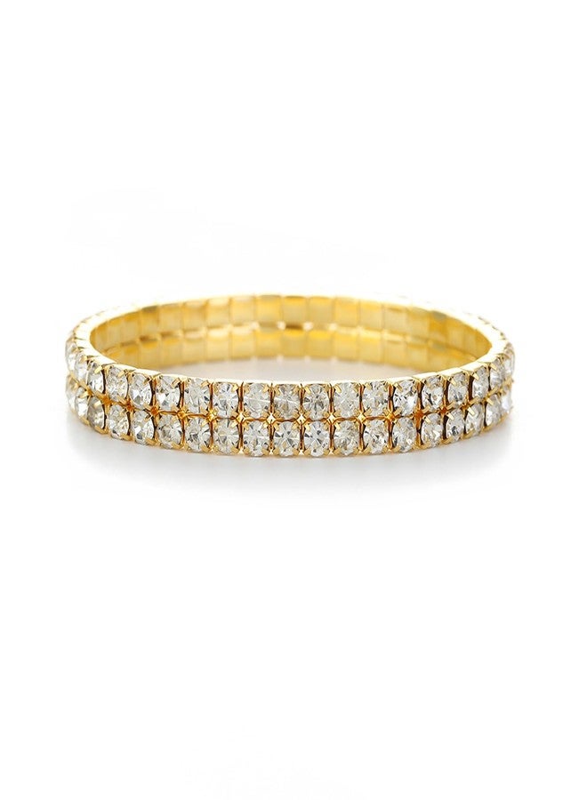 BQfife Sexy Anklets for Women Crystal Rhinestone Stretch Tennis Ankle Elastic Bracelet Gold Sliver (Gold) - Image 1