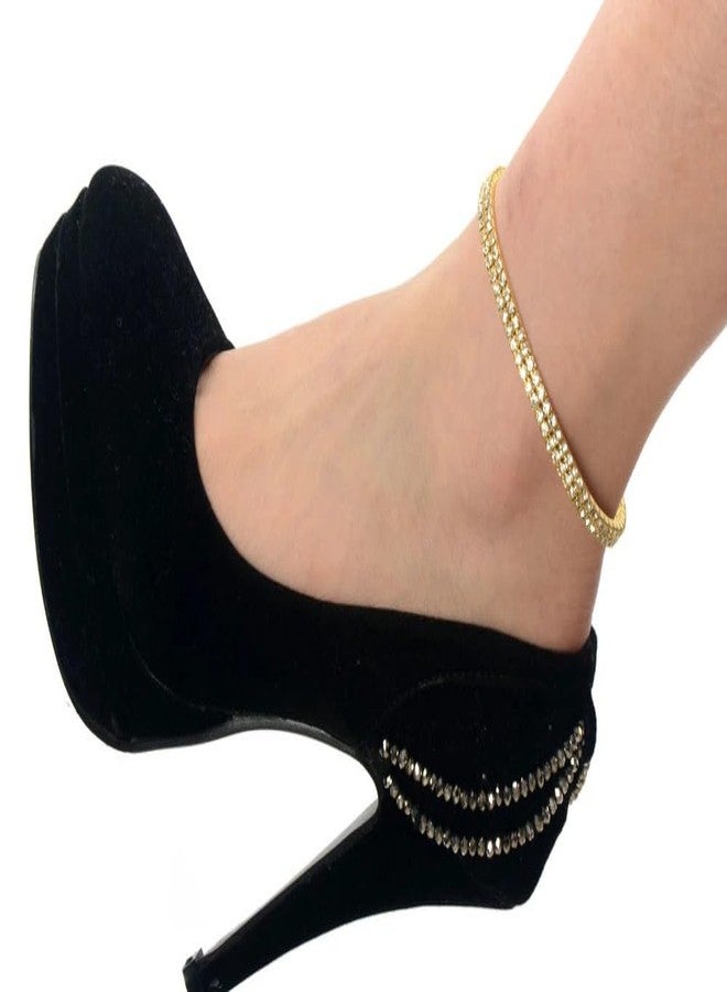 BQfife Sexy Anklets for Women Crystal Rhinestone Stretch Tennis Ankle Elastic Bracelet Gold Sliver (Gold) - Image 5