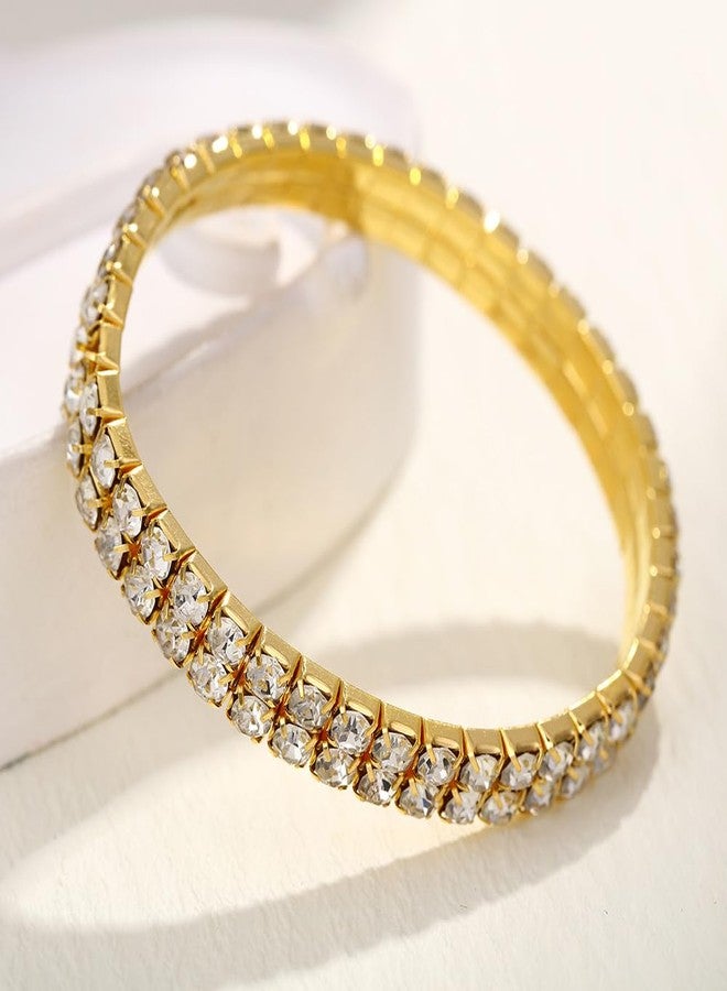 BQfife Sexy Anklets for Women Crystal Rhinestone Stretch Tennis Ankle Elastic Bracelet Gold Sliver (Gold) - Image 3
