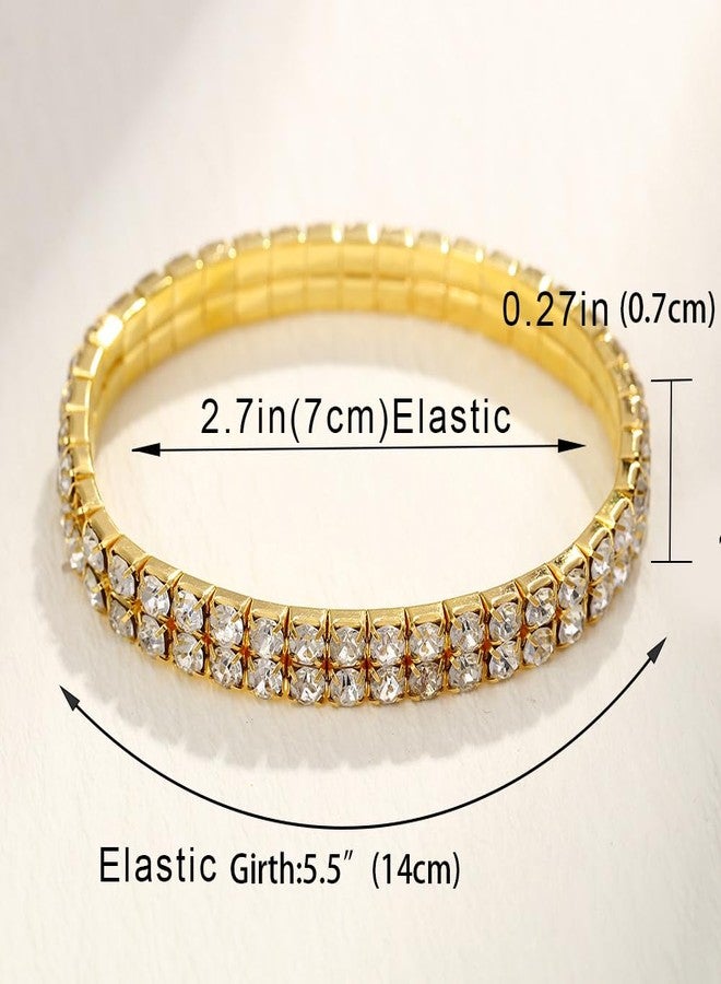 BQfife Sexy Anklets for Women Crystal Rhinestone Stretch Tennis Ankle Elastic Bracelet Gold Sliver (Gold) - Image 2