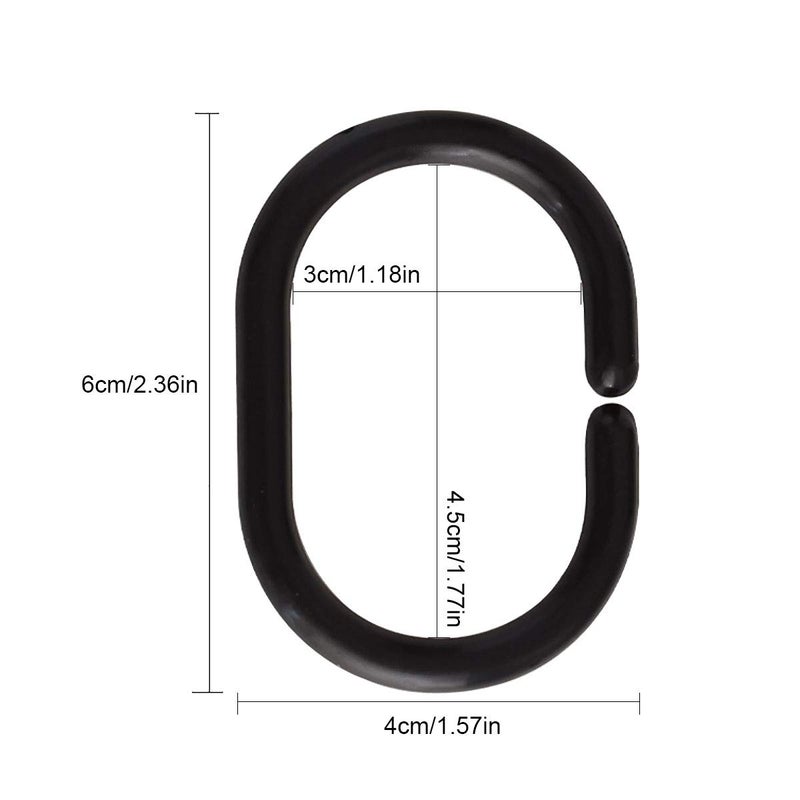 Qulable 24 pcs Shower Curtain Rings Plastic Shower Curtain Hooks C-Shaped Rings Hook Hanger Bath Drape Loop Clip Glide Bathroom Shower Window Rod (Black) - Image 2