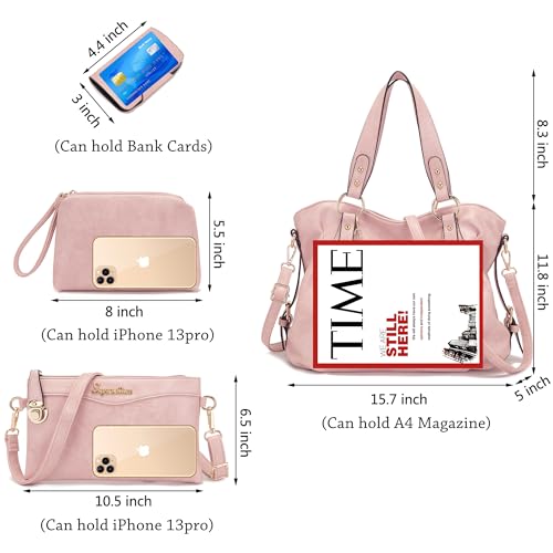 Soperwillton Fashion Handbag for Women Shoulder Bag Top Handle Satchel Hobo Tote Bag Purse Set 4pcs - Image 4