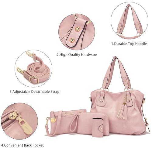 Soperwillton Fashion Handbag for Women Shoulder Bag Top Handle Satchel Hobo Tote Bag Purse Set 4pcs - Image 3