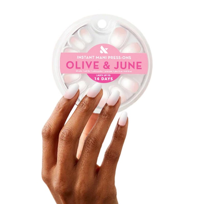 Olive & June Instant Mani Press-On Nails (Glue) | 42 Fake Nails, 21 Sizes | Non-Toxic, Long-Lasting Recycled Materials Realistic Look | Spring Flowers & Patterns | Short, Round | CCT Gradient - Image 1