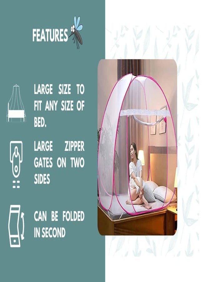 CLONEZO Mosquito Net for Double Bed | King Size with a Mobile Pocket | Foldable Machardani | Polyester 30GSM Strong Net | PVC Coated Corrosion Resistant Steel Wire (Pink, 200 X 200 X 148 Cm) - Image 5