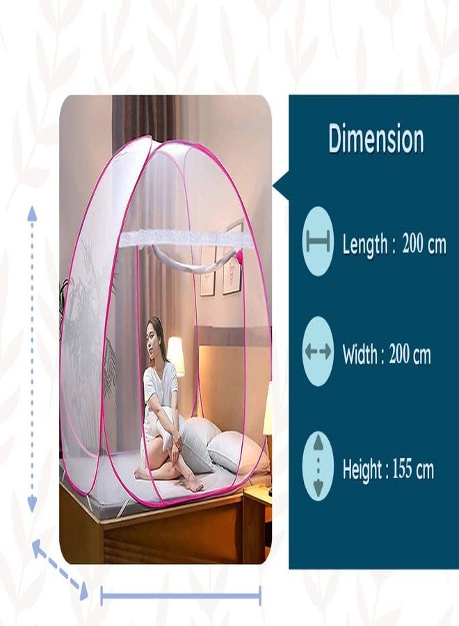 CLONEZO Mosquito Net for Double Bed | King Size with a Mobile Pocket | Foldable Machardani | Polyester 30GSM Strong Net | PVC Coated Corrosion Resistant Steel Wire (Pink, 200 X 200 X 148 Cm) - Image 3