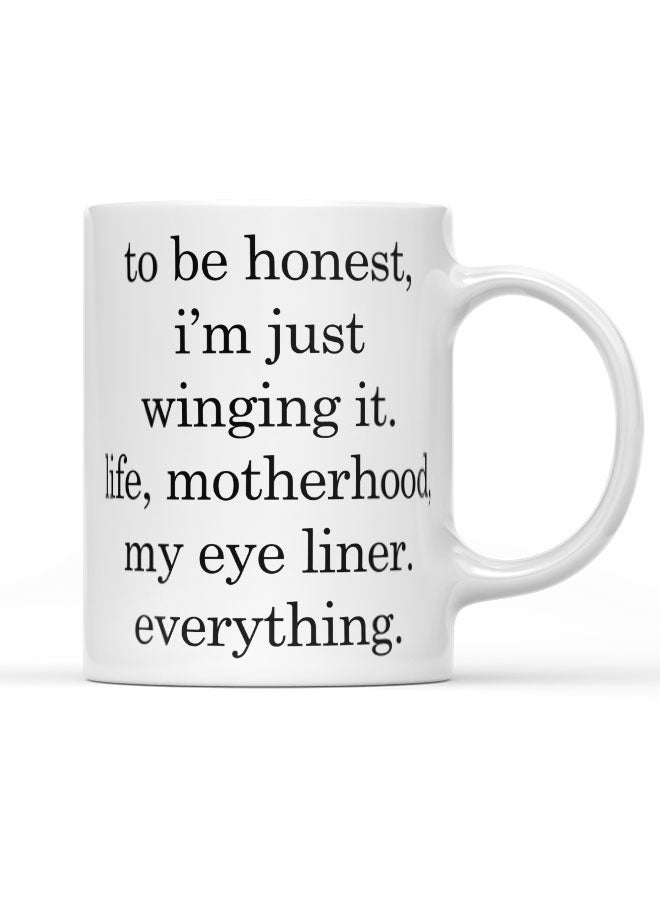 LIT Coffee Mug Funny Mom Eye LinerWhite Mug Winging it quote Motherhood funny quote  - Image 1