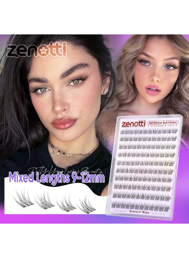 zenotti Natural Self Adhesive Clusters Lashes No Glue Self Adhesive Wispy Cluster Eyelashes Extensions Preglued Lashes Cluster Reusable CCurly Individual Lashes 912mm Press on Lash by zenotti - Image 4
