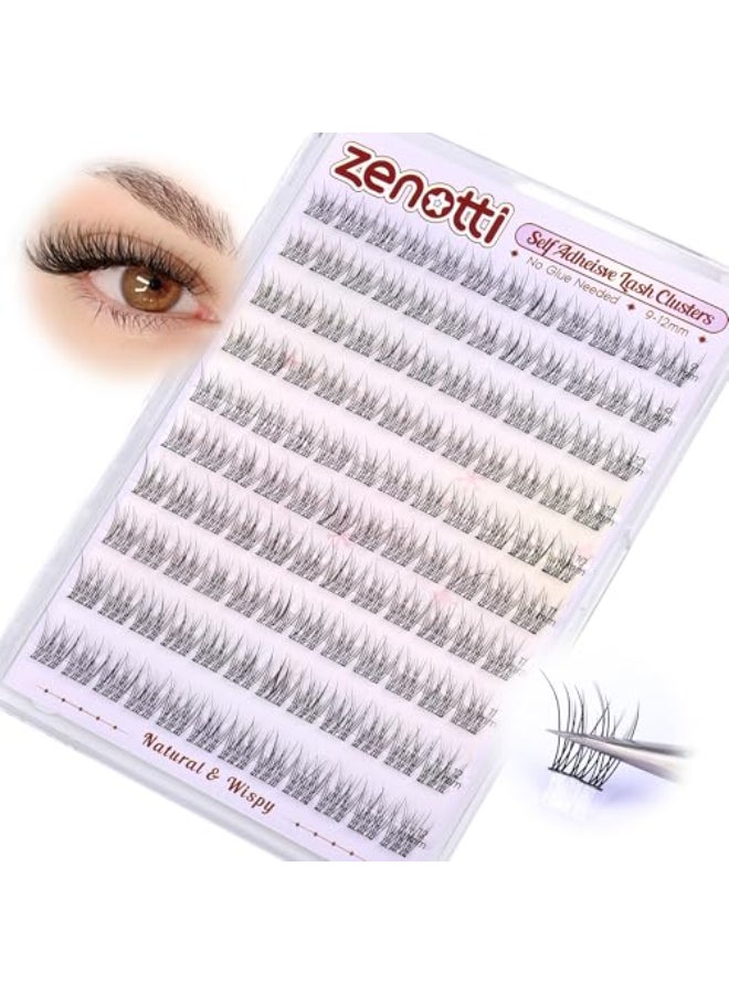 zenotti Natural Self Adhesive Clusters Lashes No Glue Self Adhesive Wispy Cluster Eyelashes Extensions Preglued Lashes Cluster Reusable CCurly Individual Lashes 912mm Press on Lash by zenotti - Image 1
