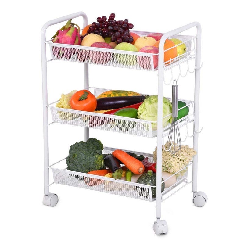 Generic Indian Decor 45THREE Tier Carbon Steel Storage TrolleyServing TrolleyStorage RackStorage UnitUtility Carts with 2 Hooks for KitchenBathroomLiving RoomOfficeWhite  - Image 3