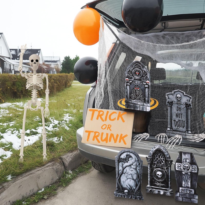 Jetec Halloween Tombstone Trunk or Treat Car Decoration Kit Cemetery Style Skeleton Spider Web Graveyard SUV Decorations for Halloween Car Outdoor Garage Door Entryway Archway Haunted House Decor - Image 4