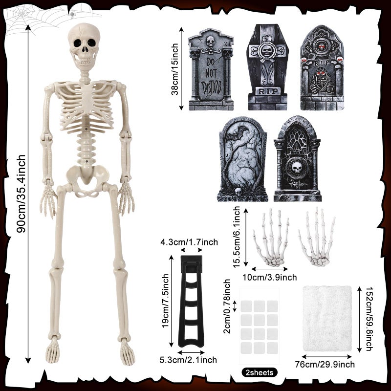 Jetec Halloween Tombstone Trunk or Treat Car Decoration Kit Cemetery Style Skeleton Spider Web Graveyard SUV Decorations for Halloween Car Outdoor Garage Door Entryway Archway Haunted House Decor - Image 2