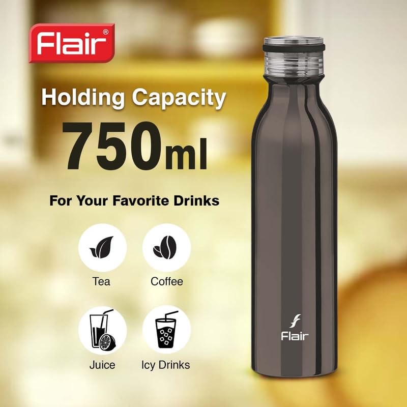 Flair Flair Elite Insulated Steel Bottle | Upto 24 Hours Hot & Cold | Leakproof, BPA-Free, Tough & Durable, Copper Coated-Double Walled, Rust Free Water Bottle (750 ml,Gun Metal) - Image 5