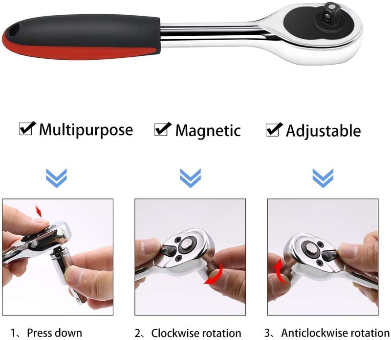 KBZONE 46 In 1 Pcs Tool Kit & Screwdriver and Socket Set,Hand Tool Kit Wrench Set Multi Purpose Combination Tool Case Precision Socket Set, Bike Tool Kit Set All Bike, Car Tool Kit Set (RED) - Image 3