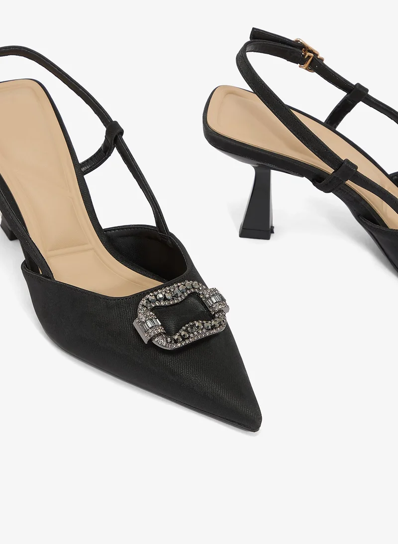 Ella Limited Edition Black Jewel Embellished Sling Back Kitten Heel Pumps for Women | Best Price UAE