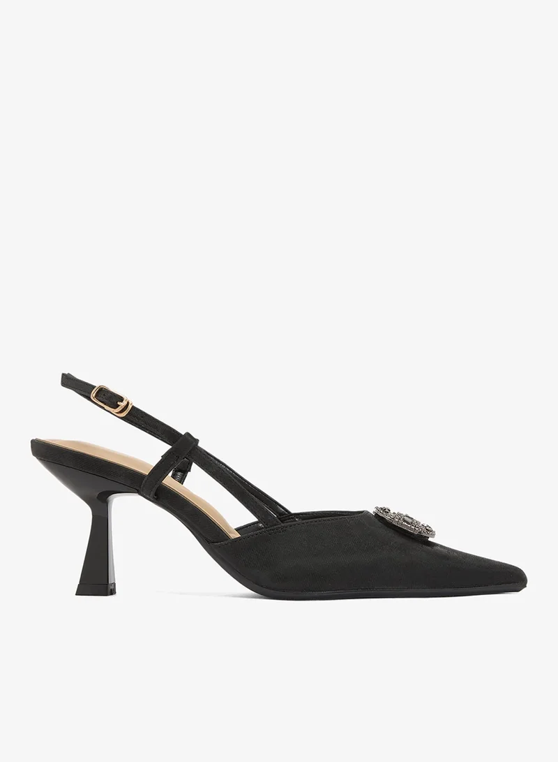 Ella Limited Edition Black Jewel Embellished Sling Back Kitten Heel Pumps for Women | Best Price UAE