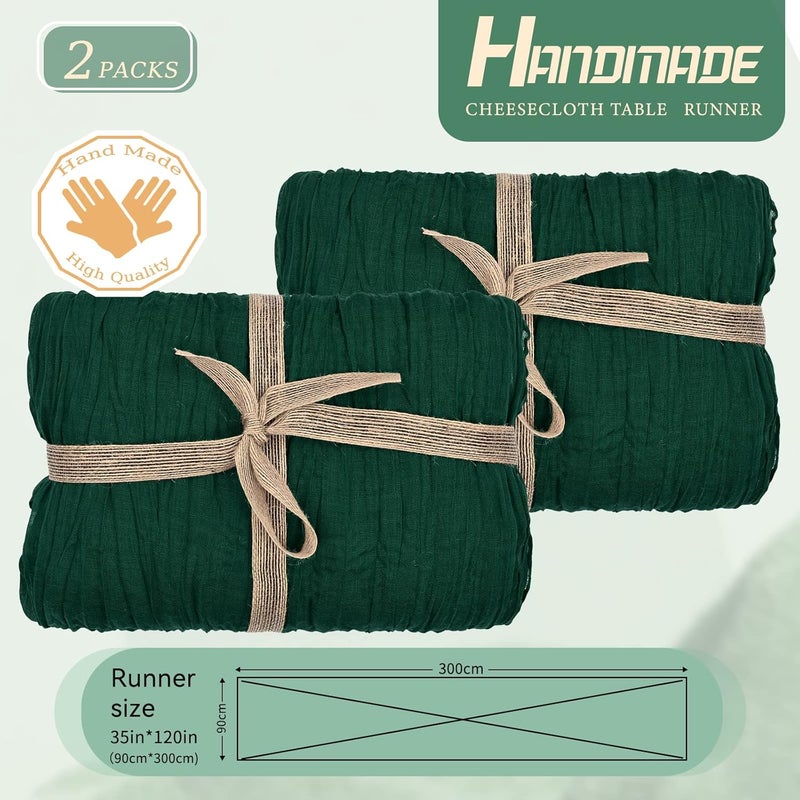 YMHPRIDE 2 Pieces Dark Green Table Runner, 90 cm x 300 cm Green Gauze Boho Table Runner for Wedding, Bachelorette Baby Shower Birthday Party Decorations - Image 3