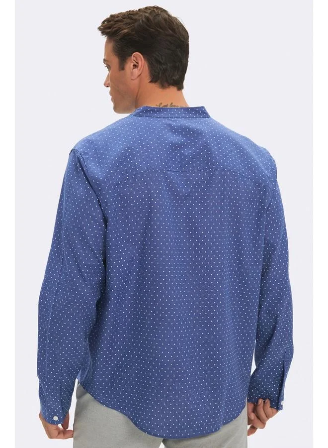 JUNE June Exclusive Men Regular Fit Linen Blended Mandarin Neck Shirt Navy