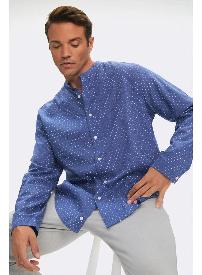 JUNE June Exclusive Men Regular Fit Linen Blended Mandarin Neck Shirt Navy
