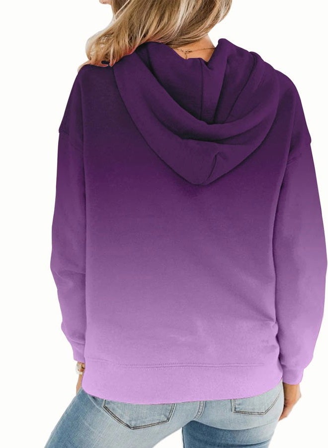 BeadChica Womens Casual Hoodies Crew Neck Long Sleeve Sweatshirts With Pocket Lightweight Pullover Tops, Gradient Purple, M - Image 3