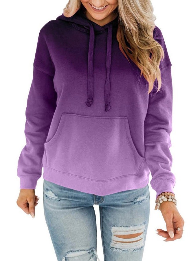 BeadChica Womens Casual Hoodies Crew Neck Long Sleeve Sweatshirts With Pocket Lightweight Pullover Tops, Gradient Purple, M - Image 1