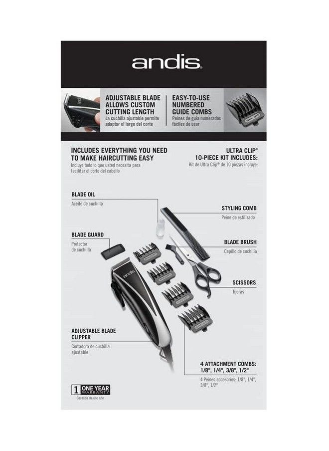 andis - Ultra Clip Adjustable Blade 10Piece Home Haircut Kit Black - Image 1
