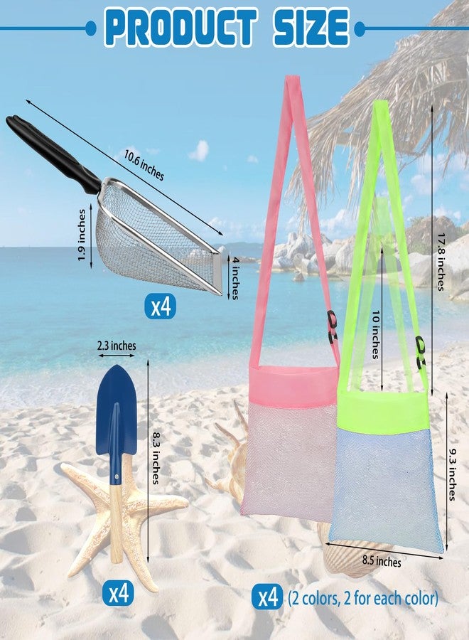 Mototo 12 Pack Beach Sand Tools Set with 4 Mesh Shovel 4 Mesh Seashell Bag 4X Small Shovel Sand Scooper Shark Tooth Sifter Dipper Seashell Collecting Bag Beach Tool Kit for Shell Collecting Outdoor - Image 3