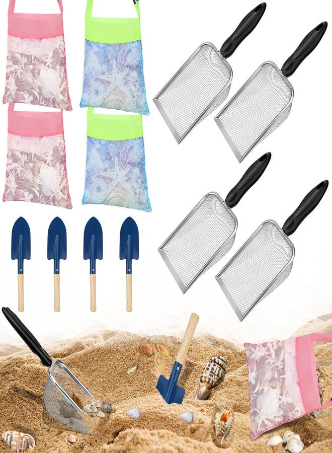 Mototo 12 Pack Beach Sand Tools Set with 4 Mesh Shovel 4 Mesh Seashell Bag 4X Small Shovel Sand Scooper Shark Tooth Sifter Dipper Seashell Collecting Bag Beach Tool Kit for Shell Collecting Outdoor - Image 2