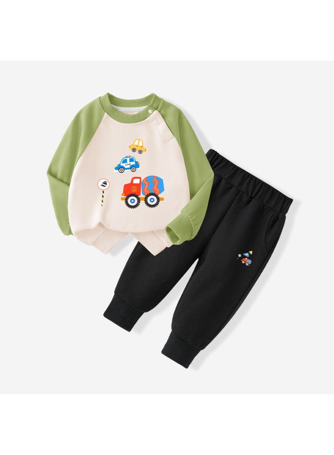 YISHUANGER Cute Cartoon Boys' Sportswear Set Spring/autumn Baby Casual Two-piece Set Baby Spring Clothes Infant & Toddler Clothing Car - Image 2