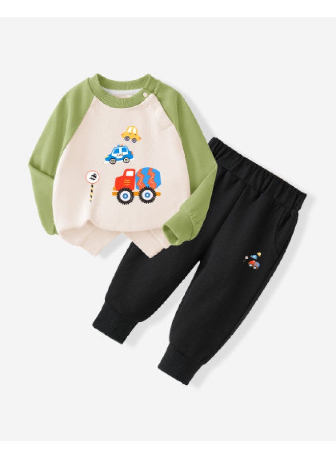 YISHUANGER Cute Cartoon Boys' Sportswear Set Spring/autumn Baby Casual Two-piece Set Baby Spring Clothes Infant & Toddler Clothing Car - Image 1