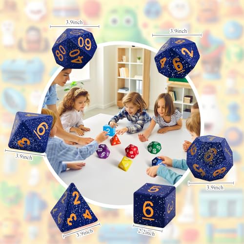 Arrowbash 6 Pcs Jumbo Polyhedra Dice 394 Inch Jumbo Foam Polyhedral Dice 6 Set 4 6 8 10 12 Sides Gifts for Games Teach Numbers Addition Subtraction Probability LearningStarry Sky Blue - Image 5