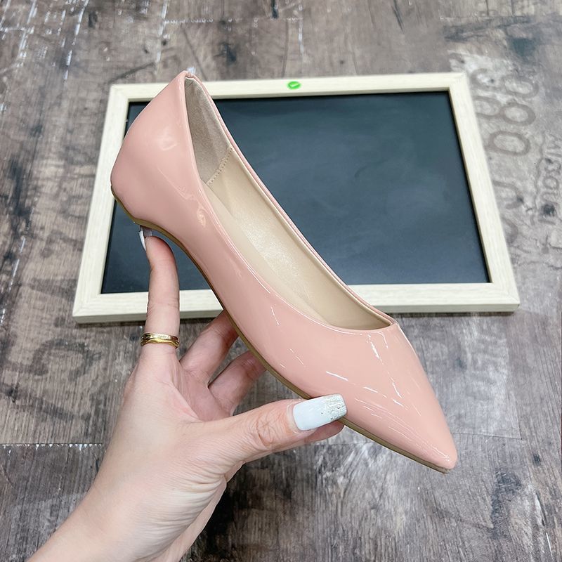 Internet Celebrant Nude Pointed Open Toe Stitched Shoes Heightening New Style Low Mouth Low Heel Red Bottom Simple Flat Shoes For All Seasons - Image 1