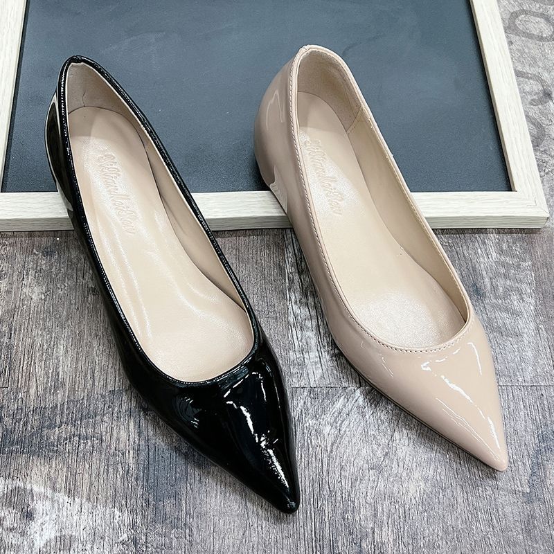 Internet Celebrant Nude Pointed Open Toe Stitched Shoes Heightening New Style Low Mouth Low Heel Red Bottom Simple Flat Shoes For All Seasons - Image 3