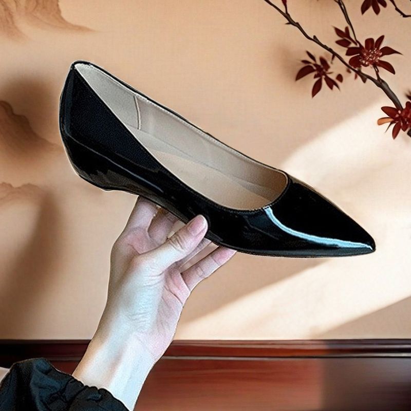 Internet Celebrant Nude Pointed Open Toe Stitched Shoes Heightening New Style Low Mouth Low Heel Red Bottom Simple Flat Shoes For All Seasons - Image 4