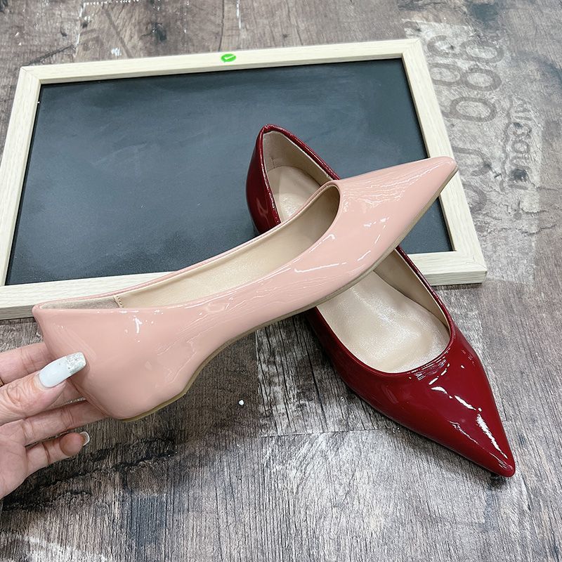 Internet Celebrant Nude Pointed Open Toe Stitched Shoes Heightening New Style Low Mouth Low Heel Red Bottom Simple Flat Shoes For All Seasons - Image 5