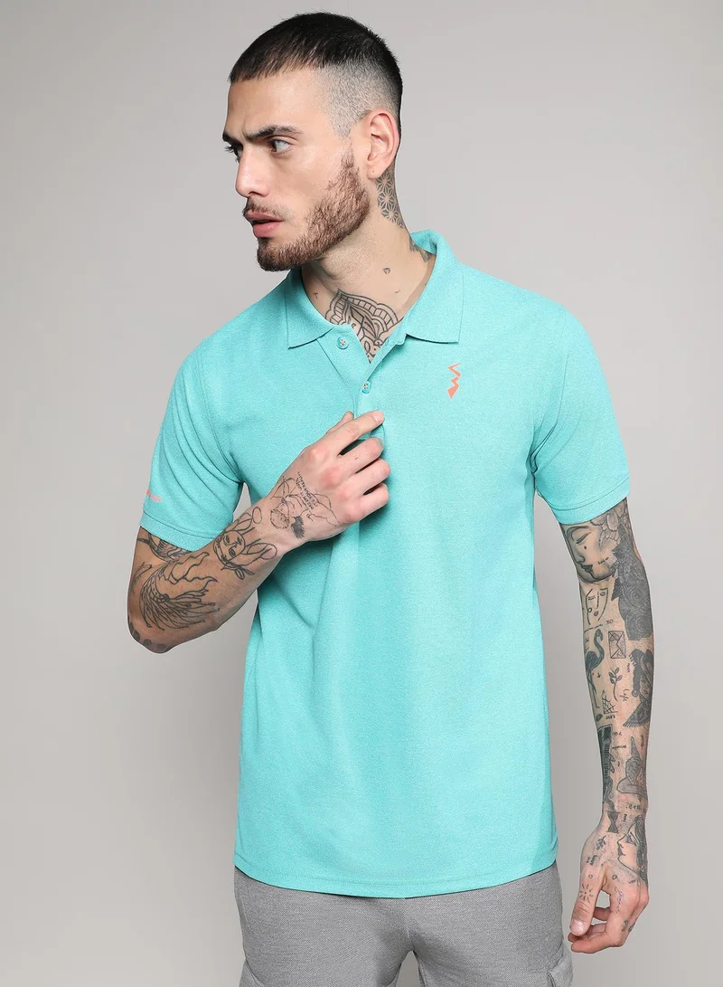 Campus Sutra  Men's Aqua Blue Solid Polo Activewear T-Shirt for Men | Best Price UAE