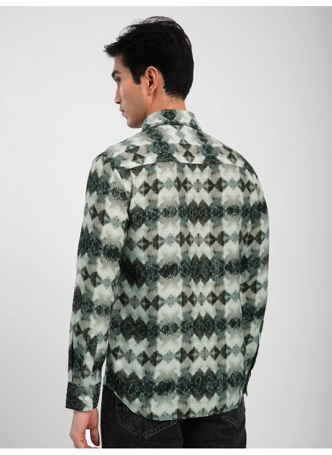 Beyoung Brown Abstract Tribal Printed Shirt