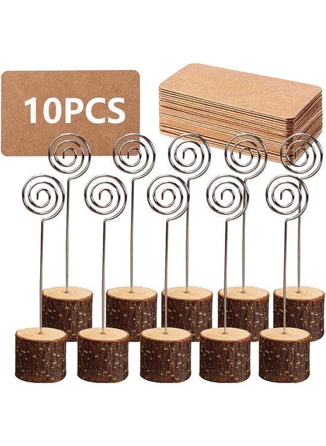 Garlo 10Pcs Premium Wood Place Card Holders with Swirl Wire and 100 Pcs Kraft Place Cards, Rustic Wood Table Number Holders Stands, Name Cards Photo Holders for Wedding Party Sign Food Cards Label  - Image 1