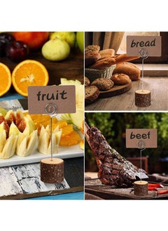 Garlo 10Pcs Premium Wood Place Card Holders with Swirl Wire and 100 Pcs Kraft Place Cards, Rustic Wood Table Number Holders Stands, Name Cards Photo Holders for Wedding Party Sign Food Cards Label  - Image 3